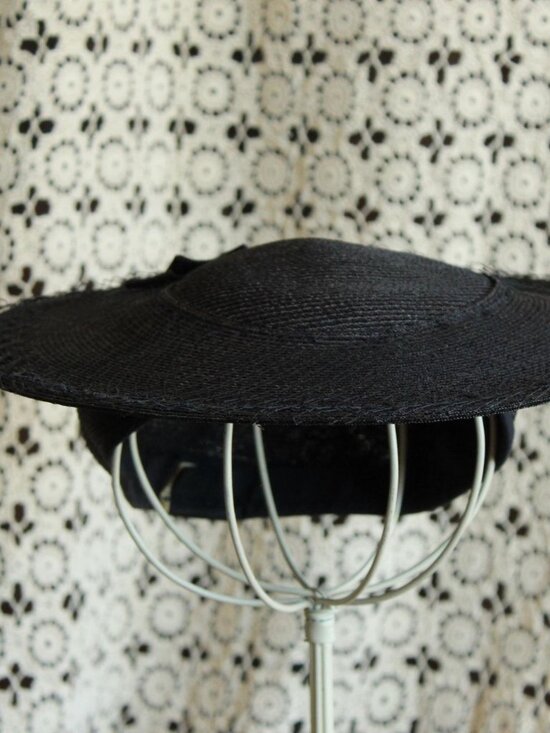 Vintage 1940s 1950s Hat, Blue Straw with Grosgrain Ribbon Trim, Union Made Cartw